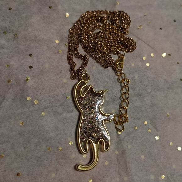 Sparkly Cat Necklace Glitter Handmade Cute Gift Gold Cats Pet Kitty Cats Unique - Picture 7 of 7
